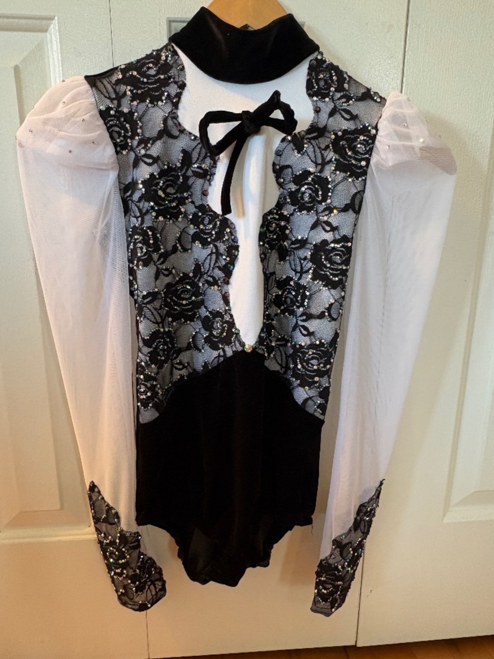 Heavily rhinestoned Black and White Kelle costume